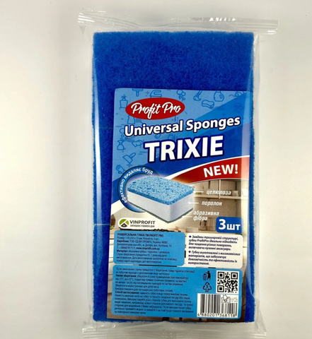 ГУБКА КУХОННА УНІВЕРСАЛЬНА TRIXIE ( 3 В 1 )TM PROFIT PRO 3 ШТ ( 50 УП / М. ) 0019212 фото
