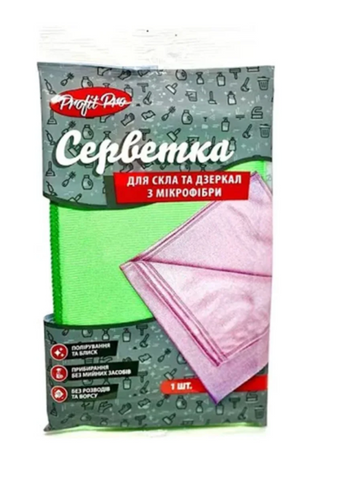 Серветка "Мікрофібра для скла" зелена PROFIT, 1шт 3560-12 фото